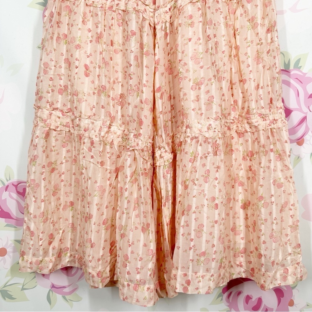 NEW Free People Emmaline Tiered Cottagecore Pull On Peach Combo Pants L - Picture 6 of 11
